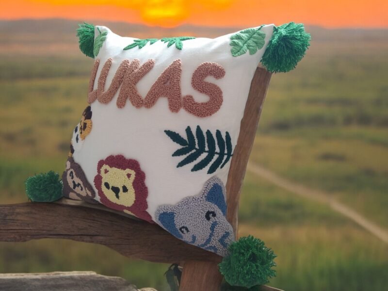 Personalized Safari Theme Pillow – Custom Name Jungle Animal Decor Cushion for Kids - Image 4