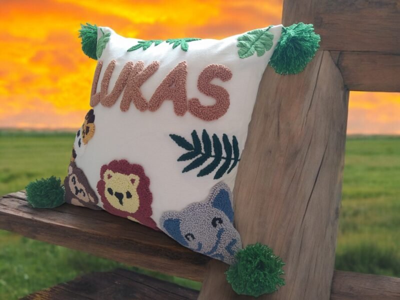 Personalized Safari Theme Pillow – Custom Name Jungle Animal Decor Cushion for Kids - Image 7
