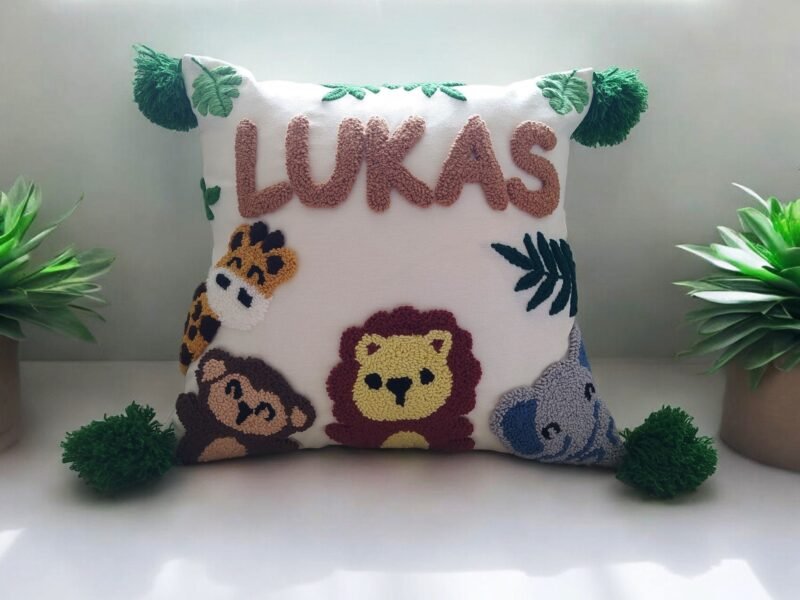 Personalized Safari Theme Pillow – Custom Name Jungle Animal Decor Cushion for Kids - Image 8