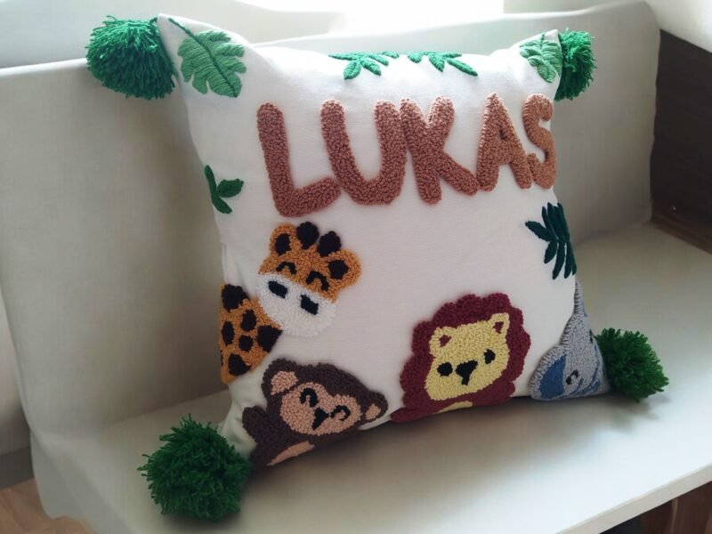 Personalized Safari Theme Pillow – Custom Name Jungle Animal Decor Cushion for Kids - Image 3