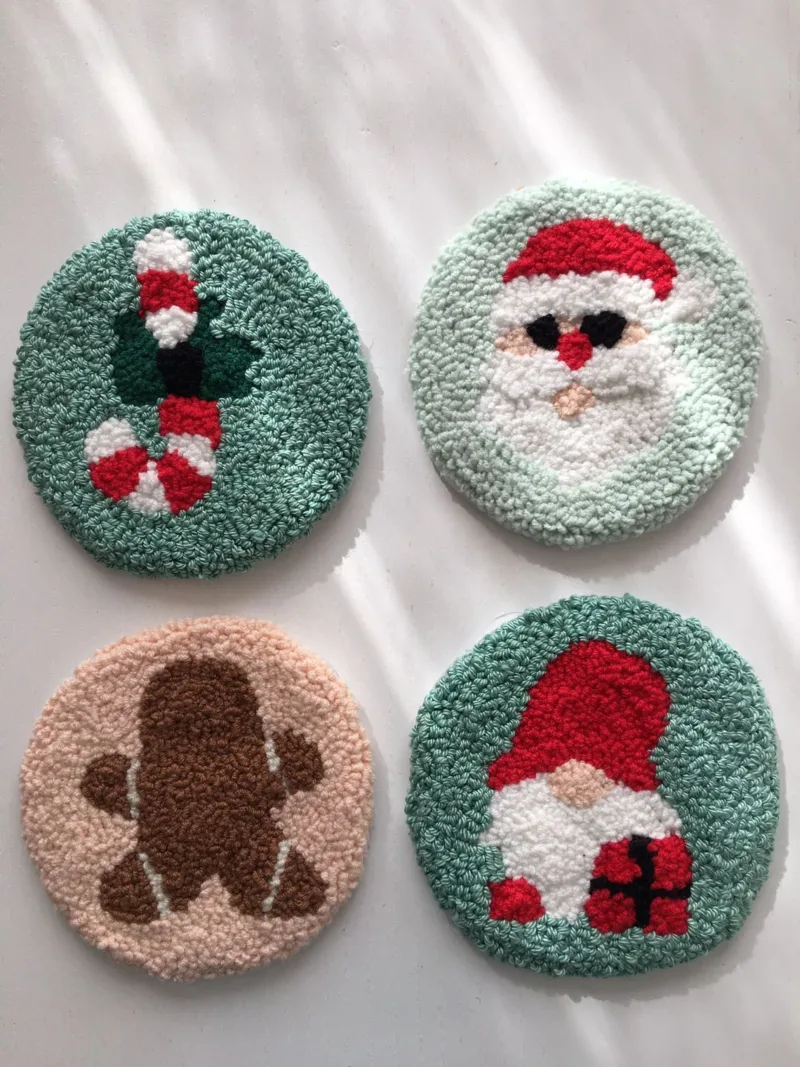 Christmas Coaster – Handmade Punch Needle Doily for Festive Decor