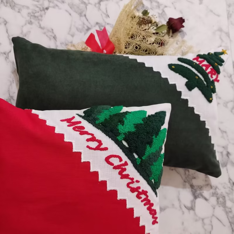 Punch Needle Pillow | Christmas Tree & Cozy Winter Cushion