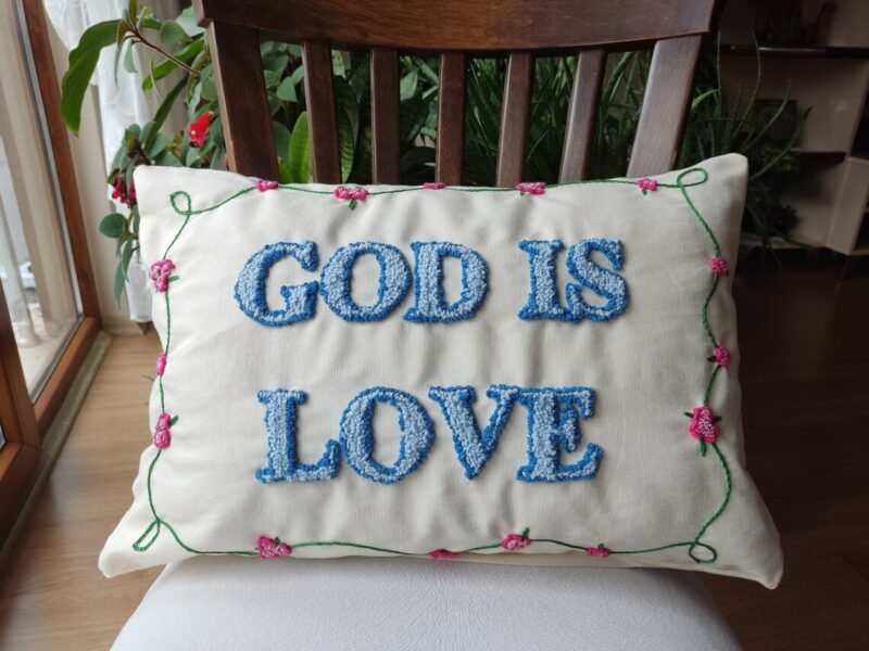 God Is Love Pillow – Punch Needle Handmade Decor