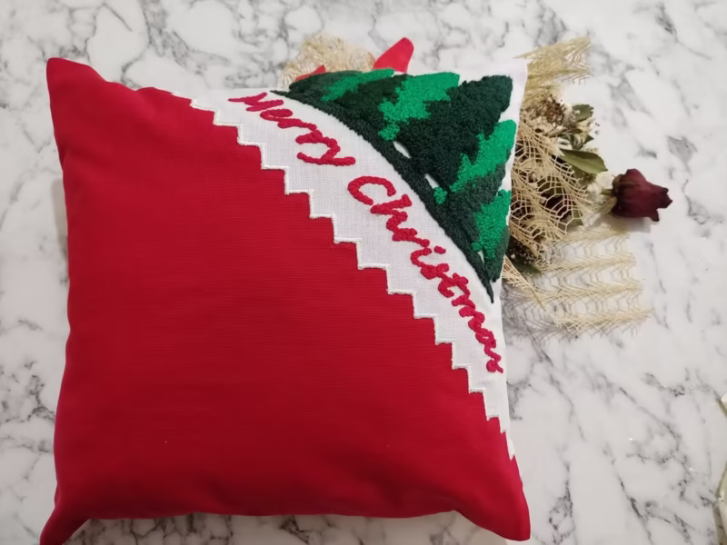 Punch Needle Pillow | Christmas Tree & Cozy Winter Cushion - Image 7