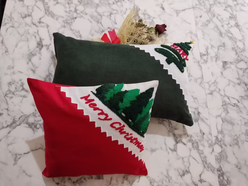 Punch Needle Pillow | Christmas Tree & Cozy Winter Cushion - Image 6