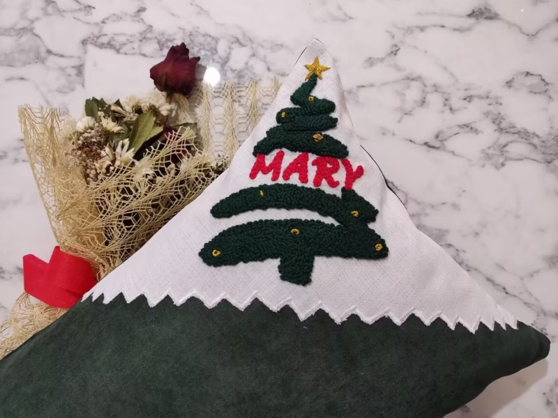 Punch Needle Pillow | Christmas Tree & Cozy Winter Cushion - Image 5