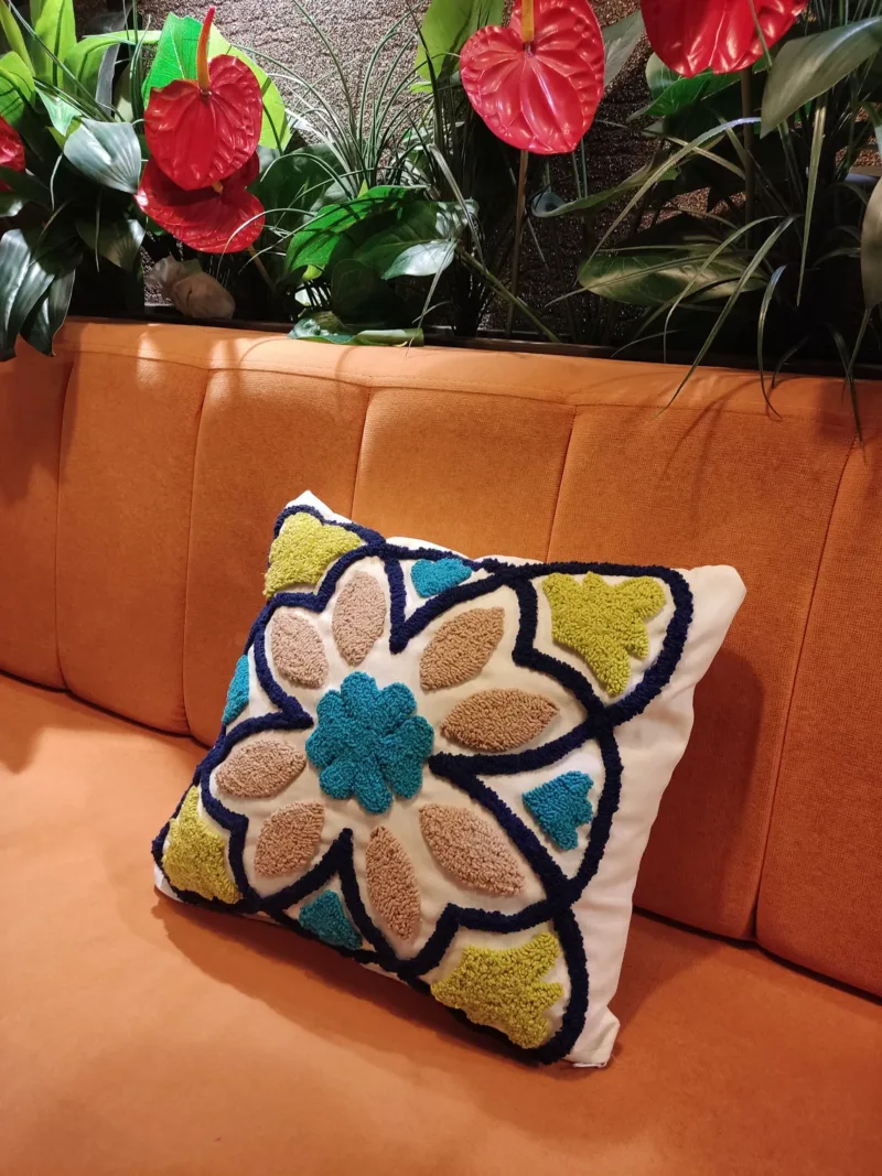 Punch Needle Pillow with Ethnic Pattern