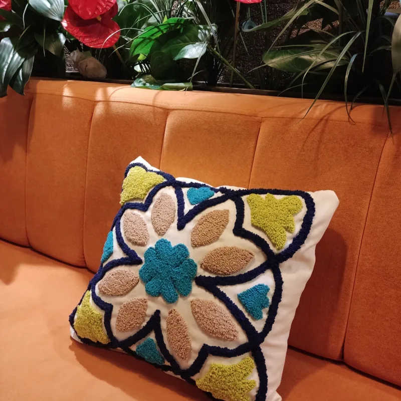 Punch Needle Pillow with Ethnic Pattern