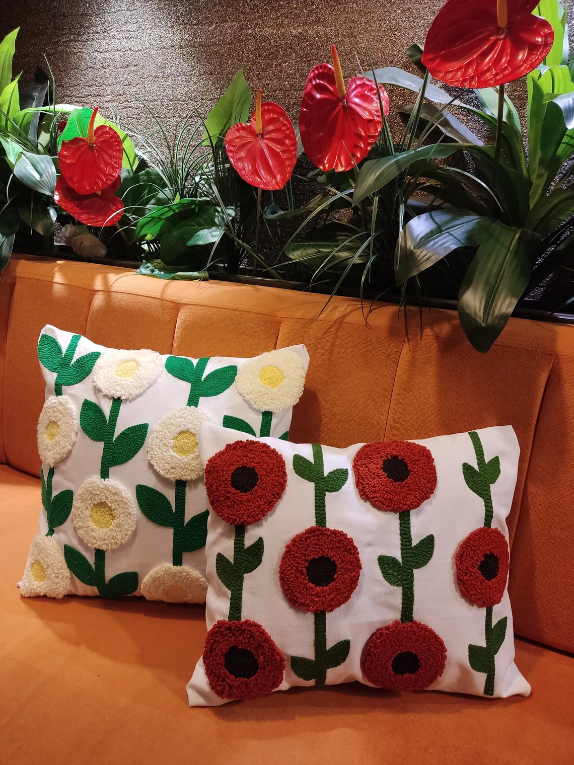 Punch Needle Daisy Pillow