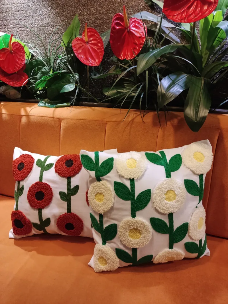 Punch Needle Daisy Pillow – Handmade 3D Boho Floral Cushion Cover - Image 5
