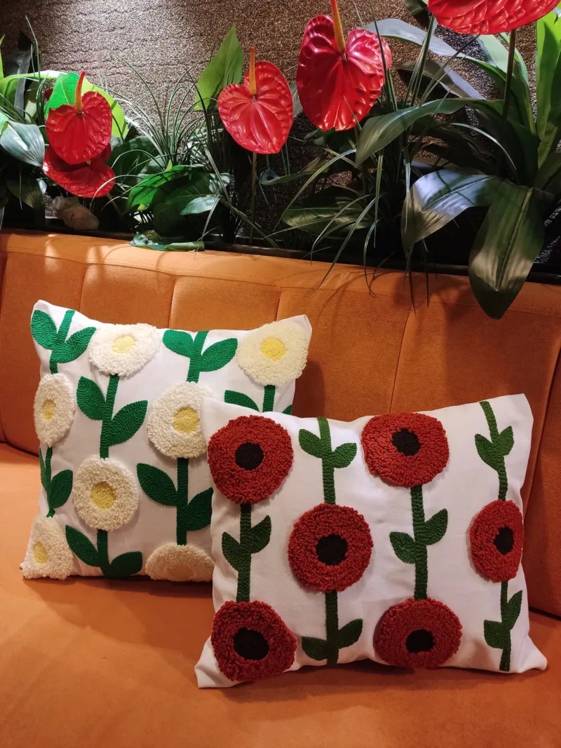 Punch Needle Daisy Pillow – Handmade 3D Boho Floral Cushion Cover - Image 4