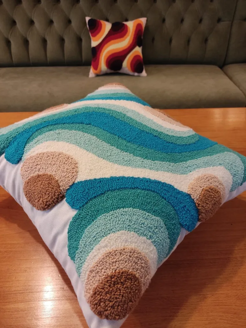 Abstract Hand Tufted Punch Needle Pillow – Groovy Boho Decor - Image 3