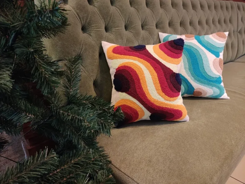 Abstract Hand Tufted Punch Needle Pillow