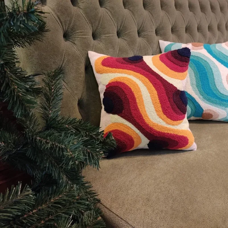 Abstract Hand Tufted Punch Needle Pillow