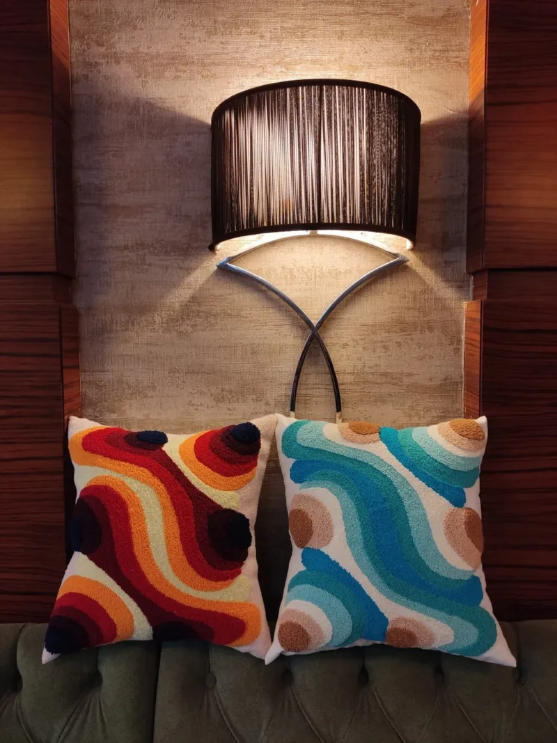 Abstract Hand Tufted Punch Needle Pillow – Groovy Boho Decor - Image 4