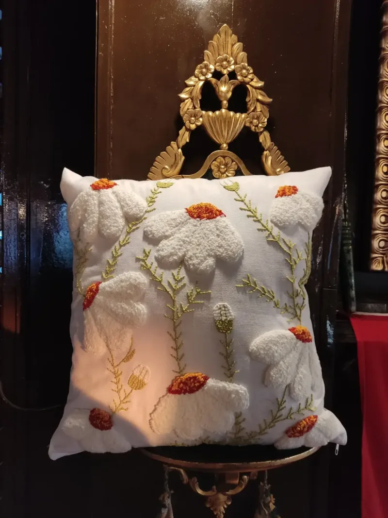 Punch Needle Floral Pillow Cover