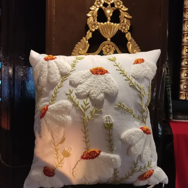 Punch Needle Floral Pillow Cover