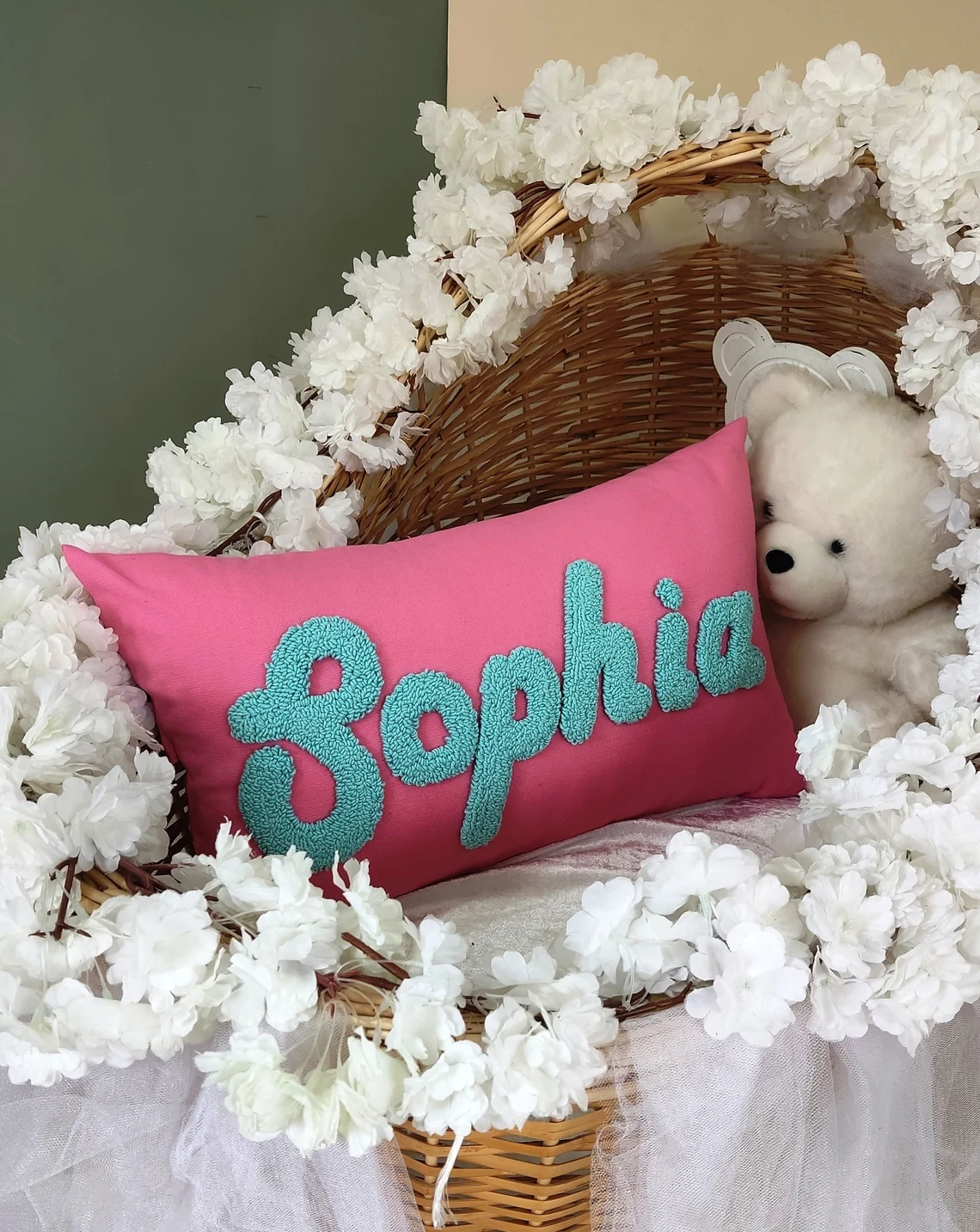 Personalized Baby Punch Needle Pillow