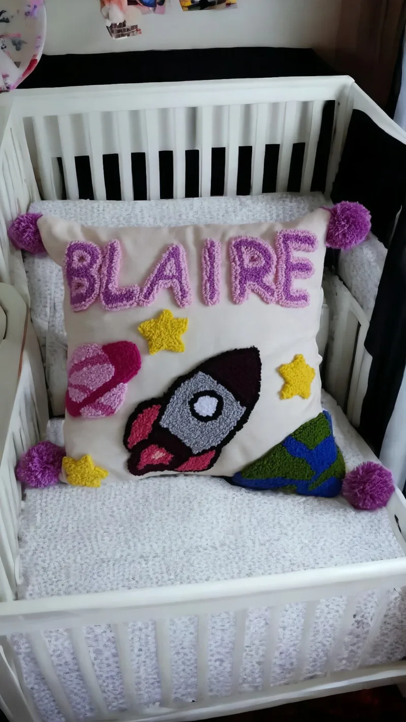 Personalized Punch Needle Pillow: Unique Baby Gift & Christmas Present - Image 6