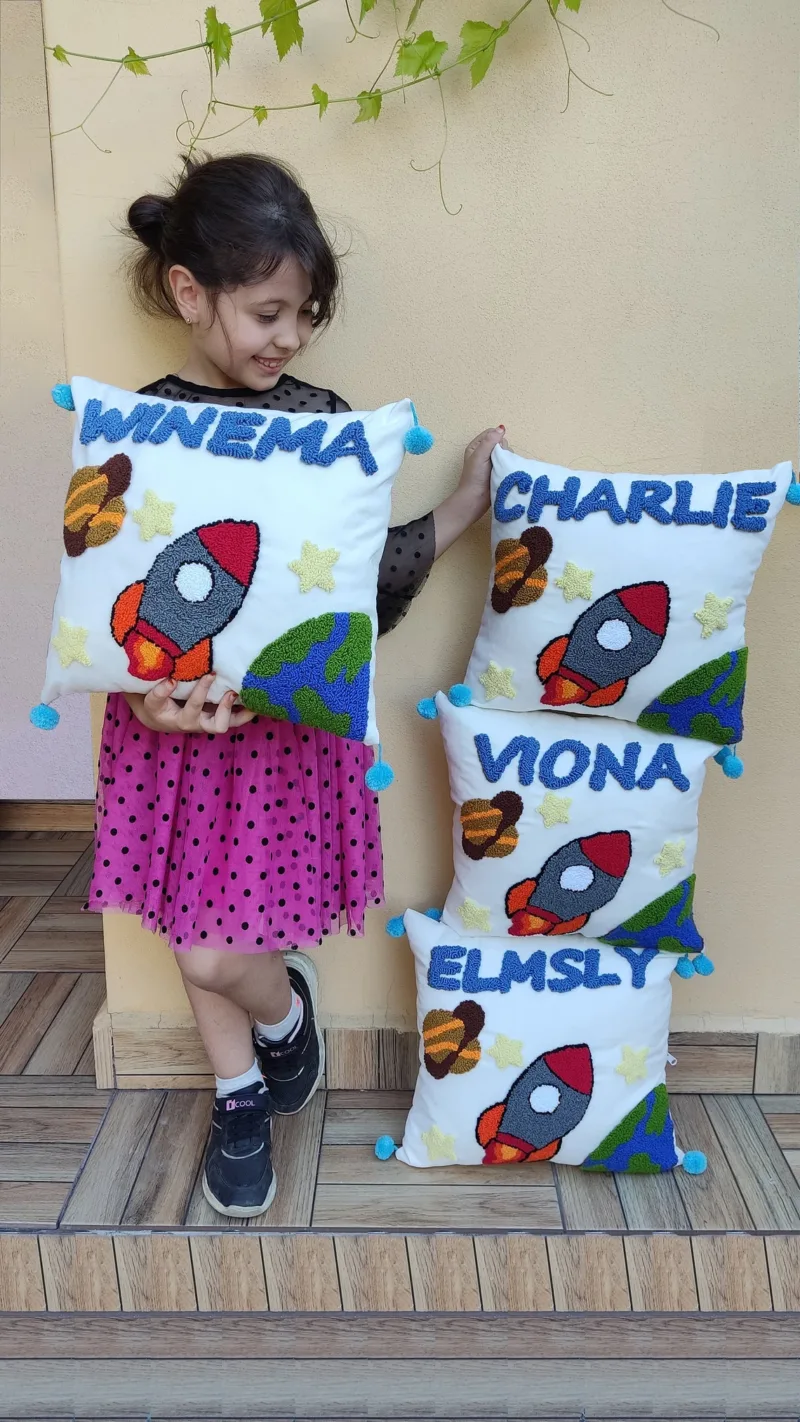 Personalized Punch Needle Pillow: Unique Baby Gift & Christmas Present - Image 5