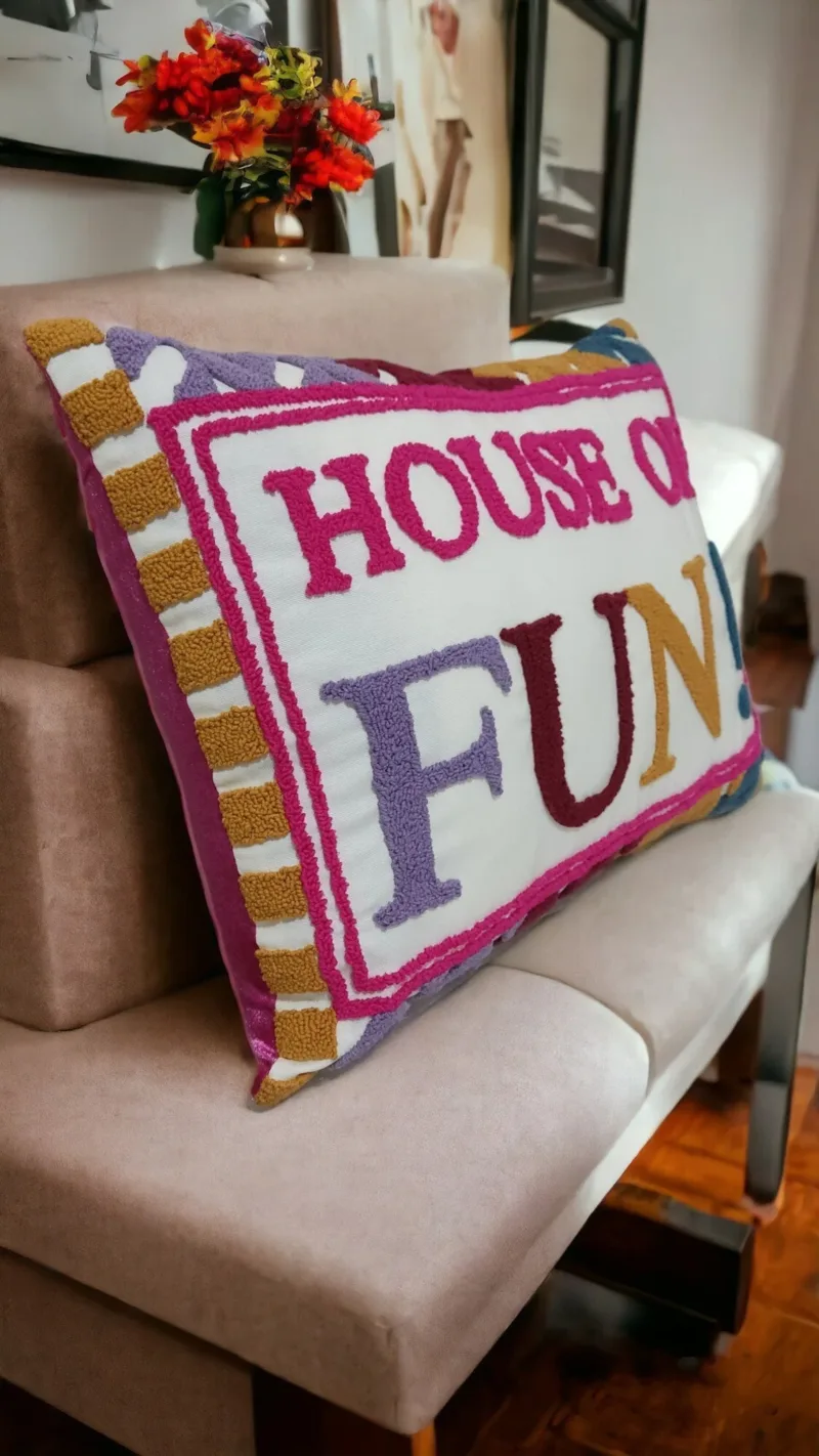 House Of Fun Punch Needle Pillow - Eclectic Decor for Vibrant Homes - Image 2