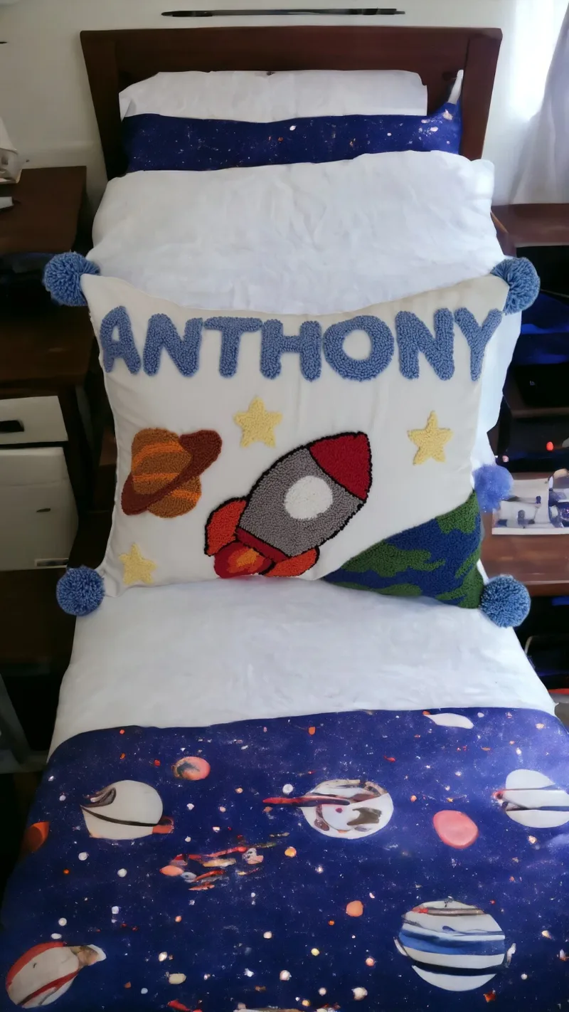 Personalized Punch Needle Pillow: Unique Baby Gift & Christmas Present - Image 4