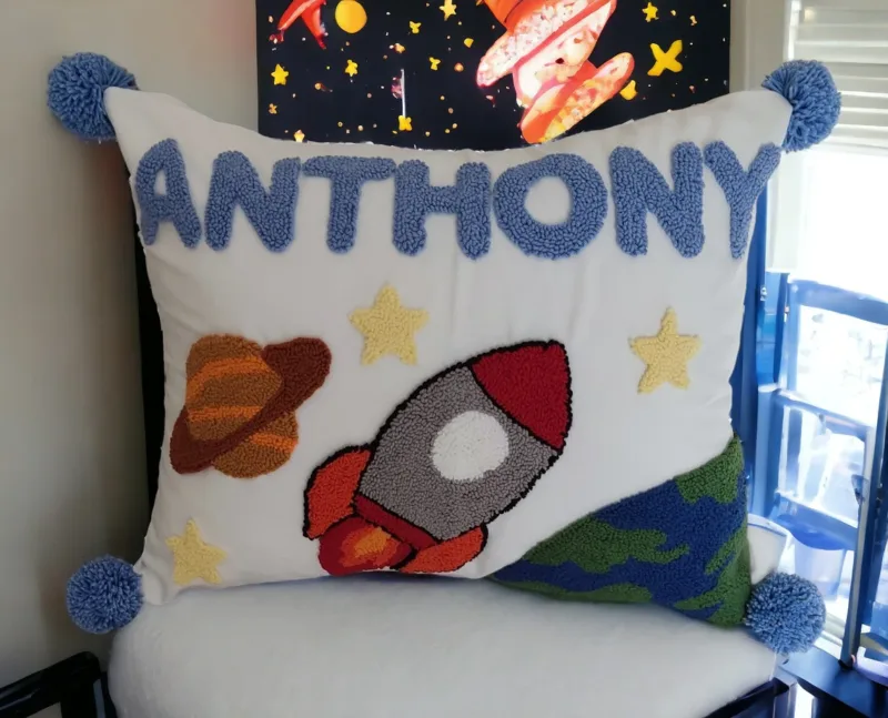 Personalized Punch Needle Pillow: Unique Baby Gift & Christmas Present