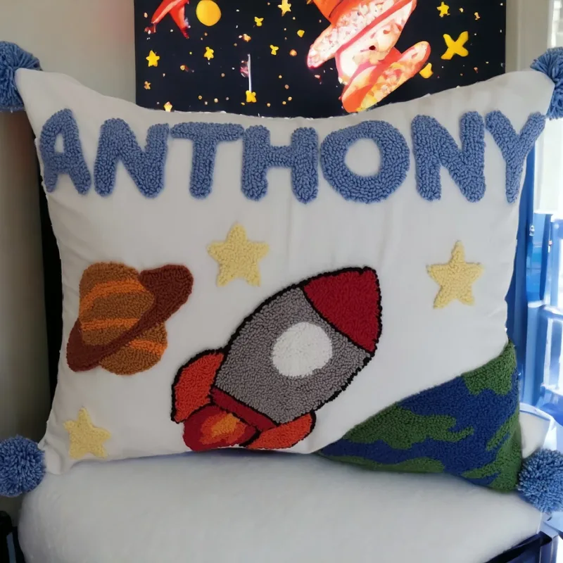 Personalized Punch Needle Pillow: Unique Baby Gift & Christmas Present