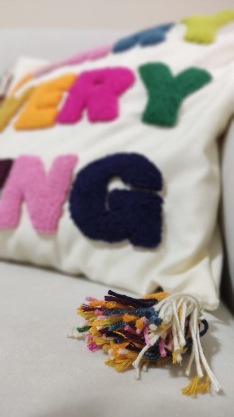 Merry Every Thing Punch Needle Pillow – Handmade Boho Decor Accent - Image 4