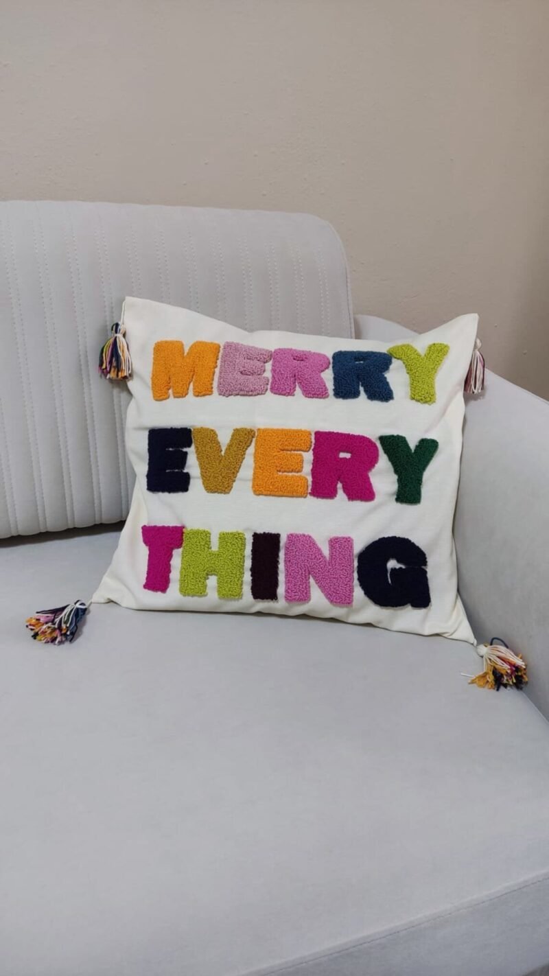 Merry Every Thing Punch Needle Pillow – Handmade Boho Decor Accent - Image 3