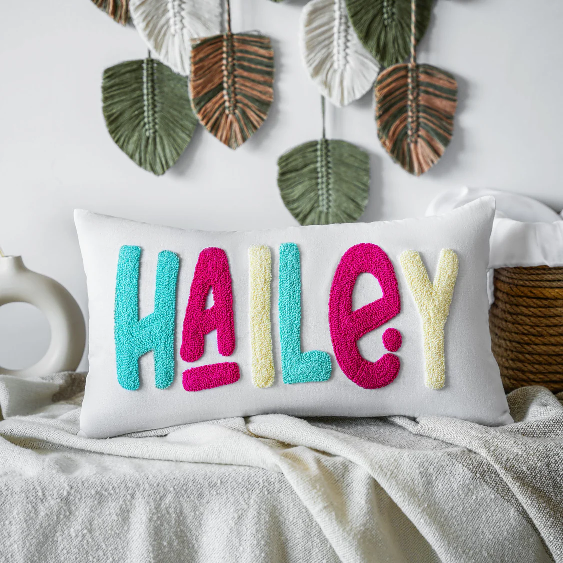 Custom Name Punch Needle Nursery Pillow - Baby Shower Gift  | Newborn Room Decor, Dorm & Birthday Present, Christmas Gift